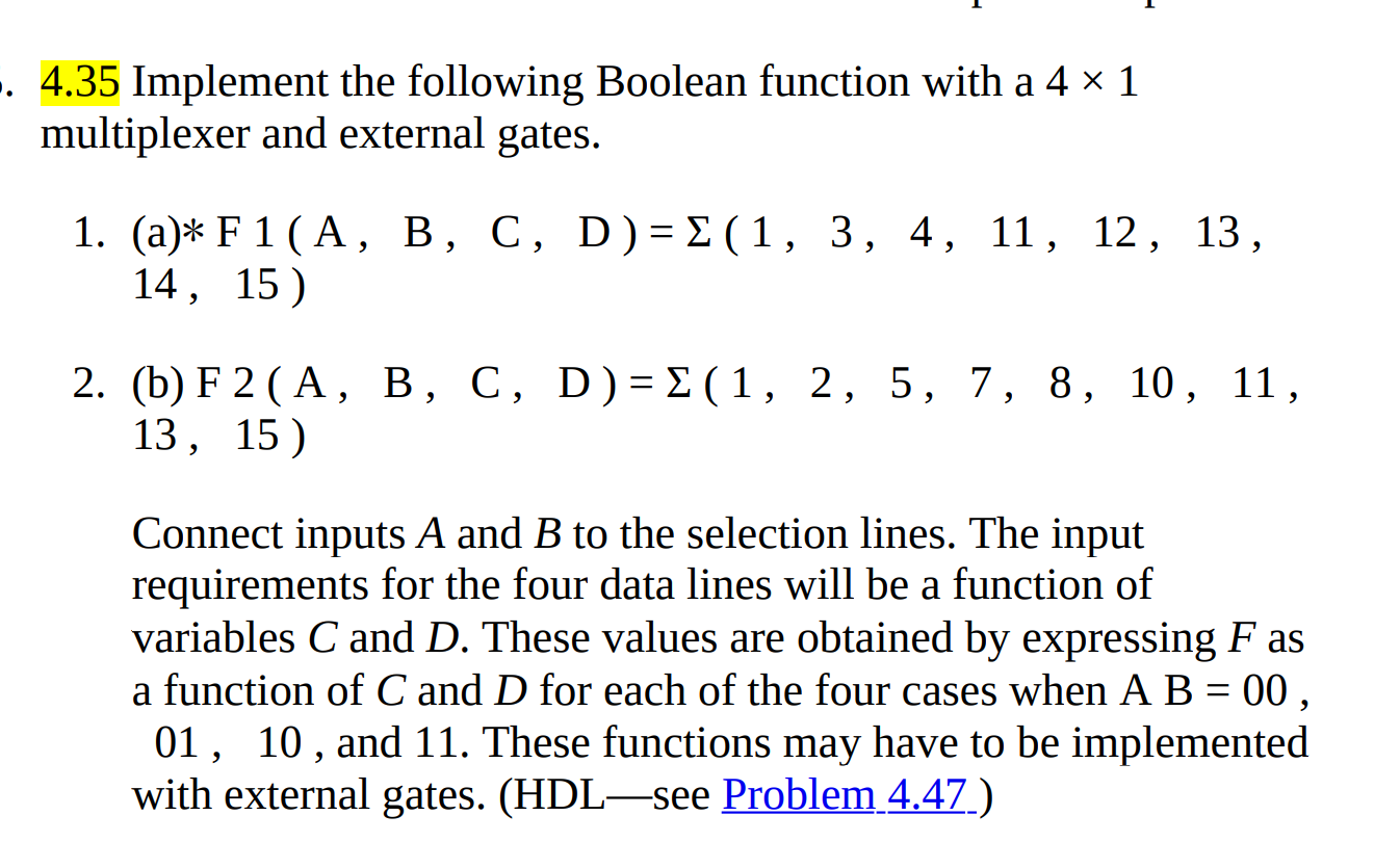 Solved . 4.35 Implement The Following Boolean Function With | Chegg.com