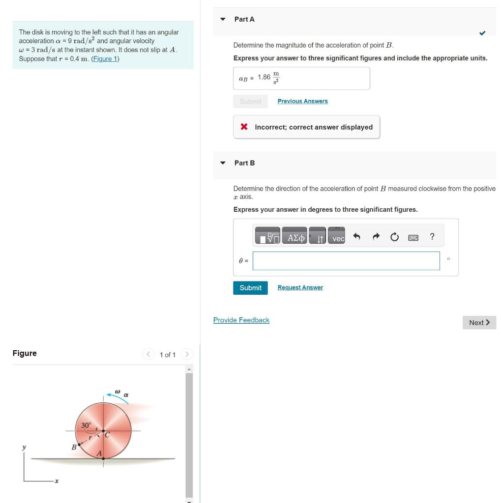 Solved The disk is moving to the left such that it has an | Chegg.com