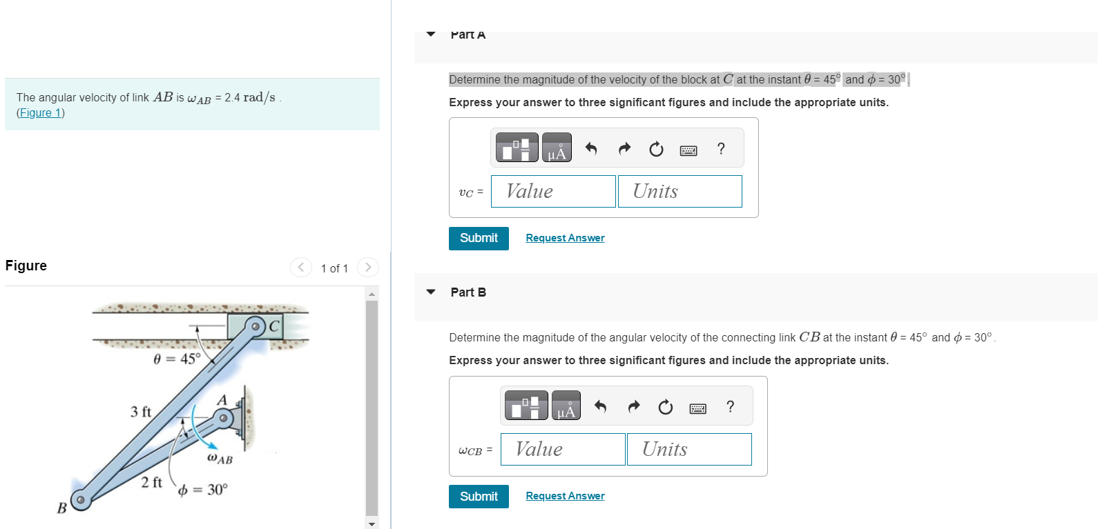 Solved The angular velocity of link AB is ωAB=2.4rad/s | Chegg.com