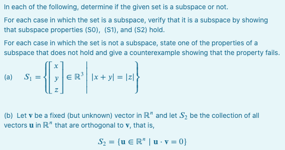Solved In each of the following, determine if the given set | Chegg.com