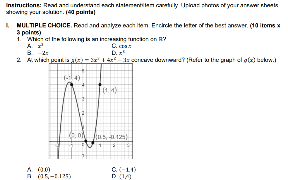 Solved Instructions: Read and understand each statement/item | Chegg.com
