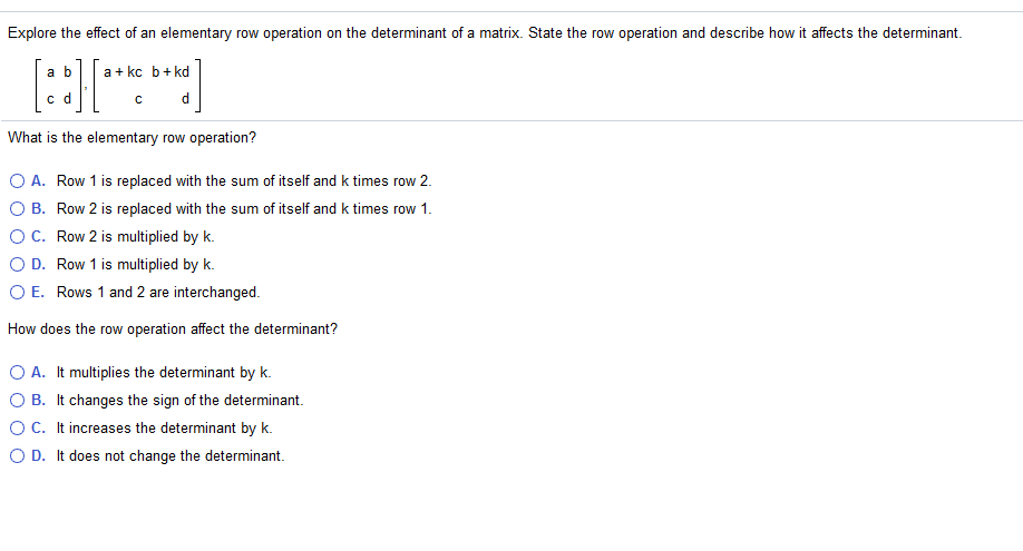 Explore the effect of an elementary row operation on Chegg