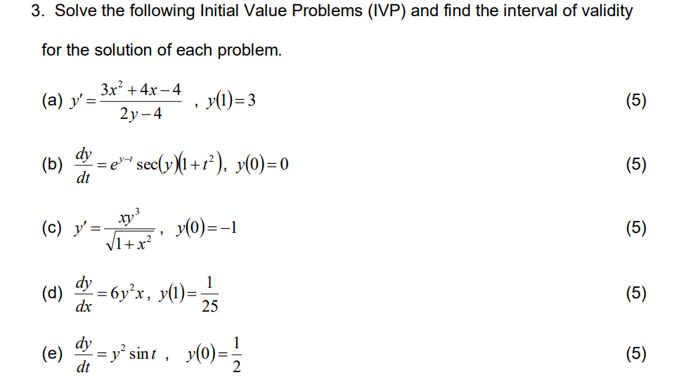 Solved 3. Solve The Following Initial Value Problems (IVP) | Chegg.com