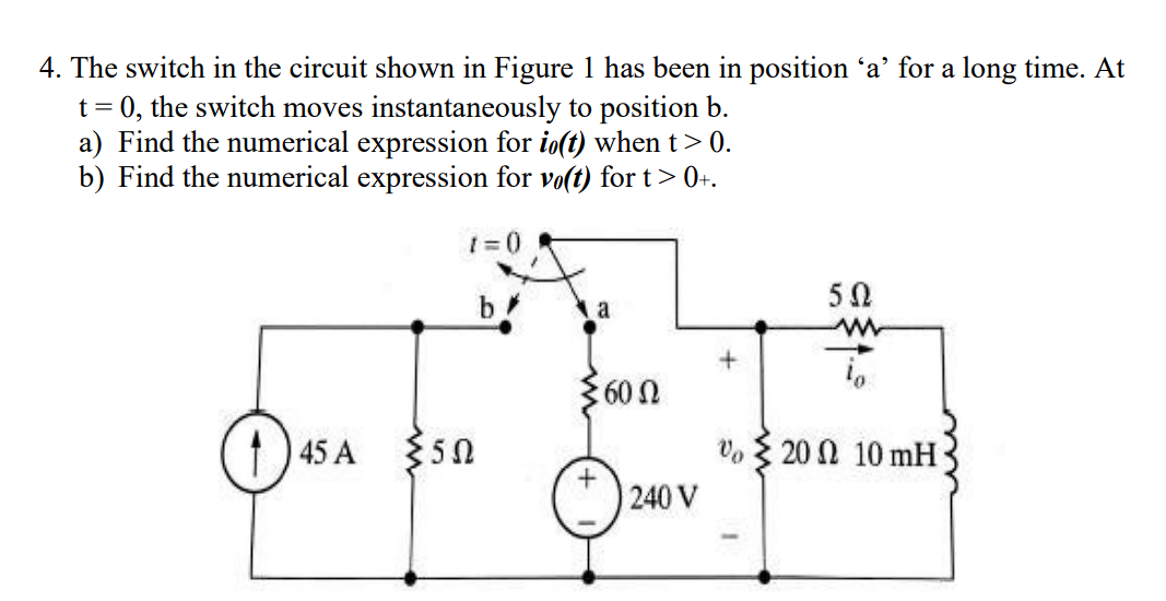 Solved The switch in ﻿the circuit shown in ﻿Figure 1 ﻿has | Chegg.com