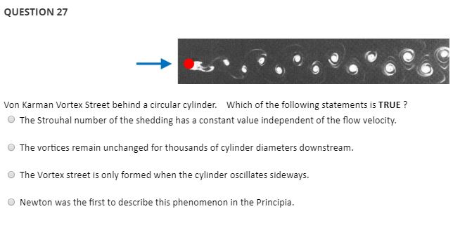 Solved QUESTION 27 Von Karman Vortex Street behind a | Chegg.com