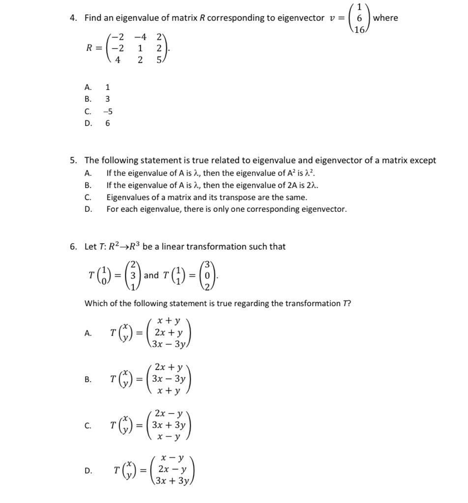 Solved () 1 4. Find an eigenvalue of matrix R corresponding | Chegg.com