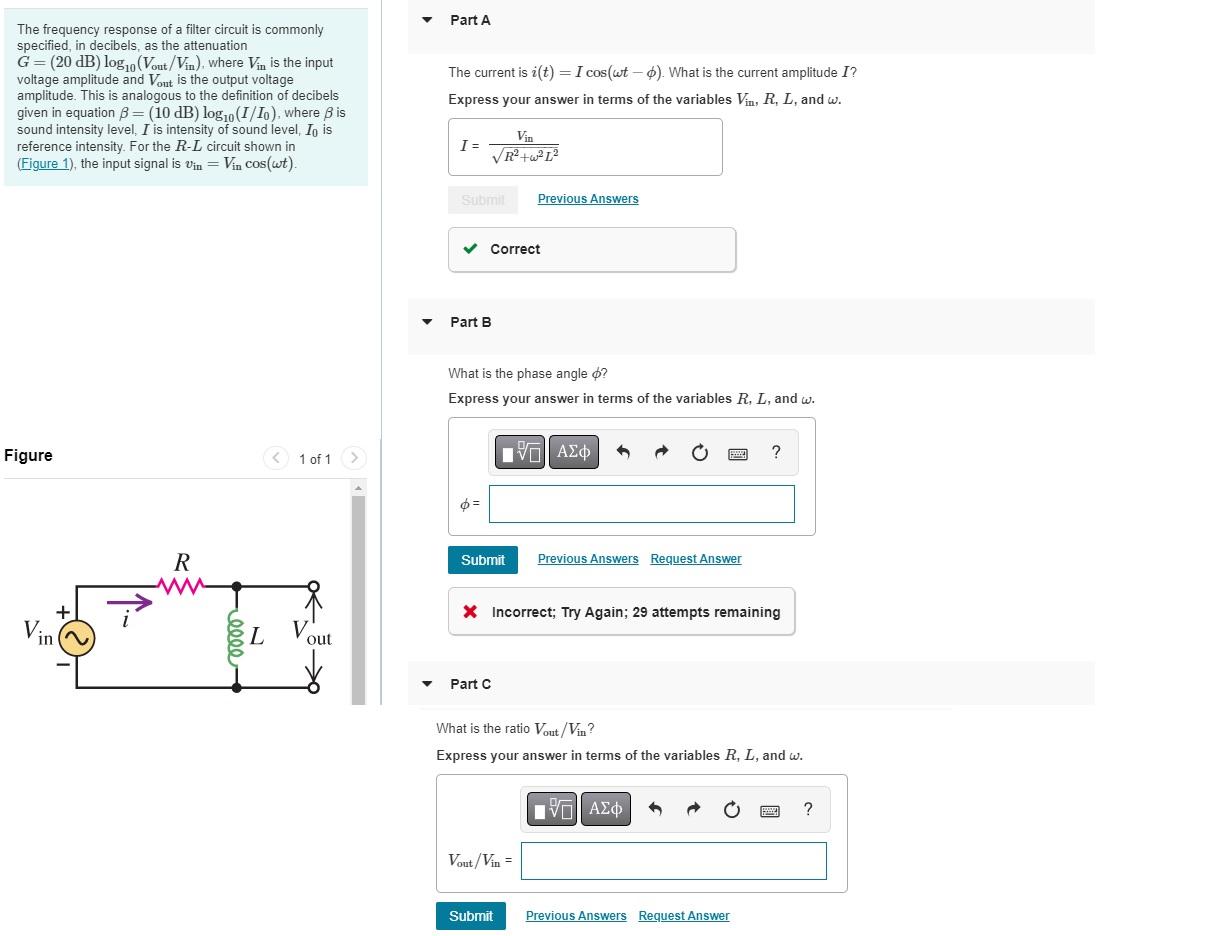 Solved Part A The frequency response of a filter circuit is | Chegg.com
