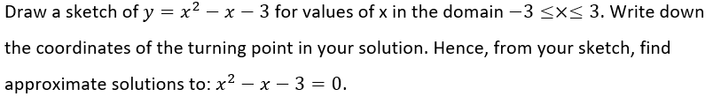 Solved Draw a sketch of y = x² − x − 3 for values of x in | Chegg.com