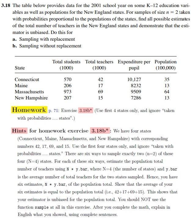 Solved 3.18 The table below provides data for the 2001 | Chegg.com