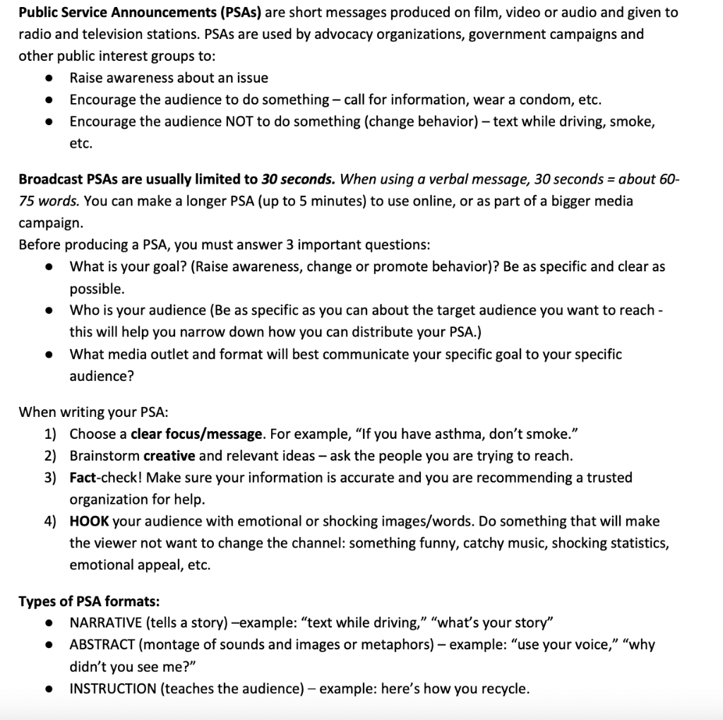 Create a Public Service Announcement (PSA) targeting