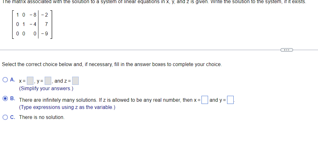 Solved The matrix associated with the solution to a system | Chegg.com