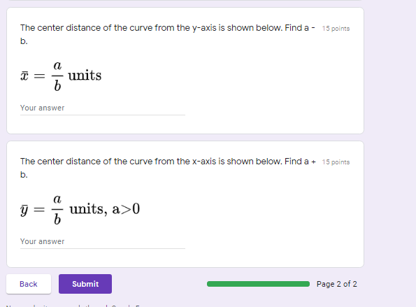 Solved The center distance of the curve from the y-axis is | Chegg.com