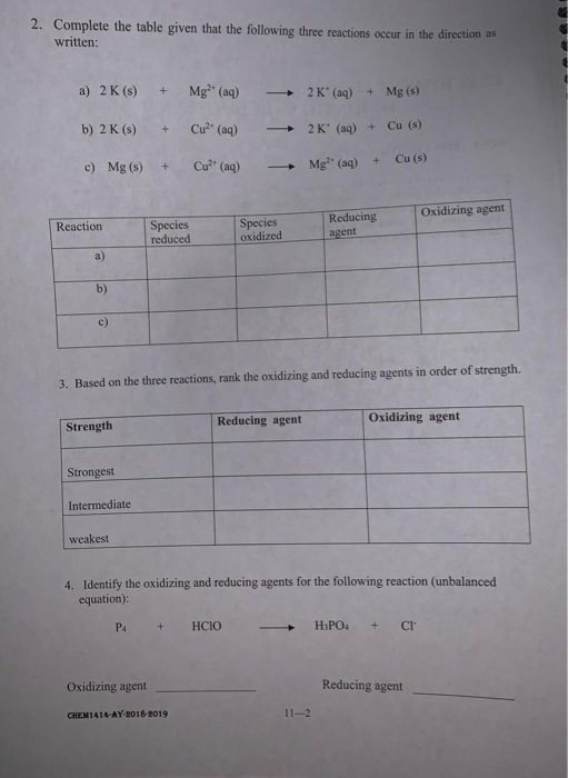 Solved 2. Complete the table given that the following three | Chegg.com