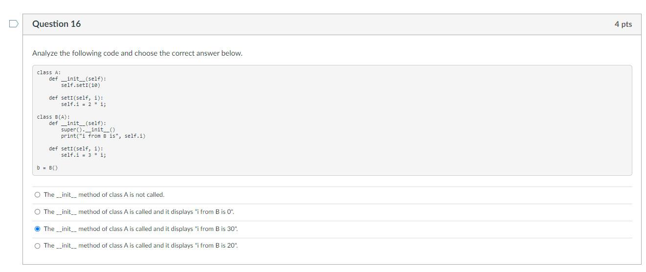 Solved Question 16 4 pts Analyze the following code and | Chegg.com