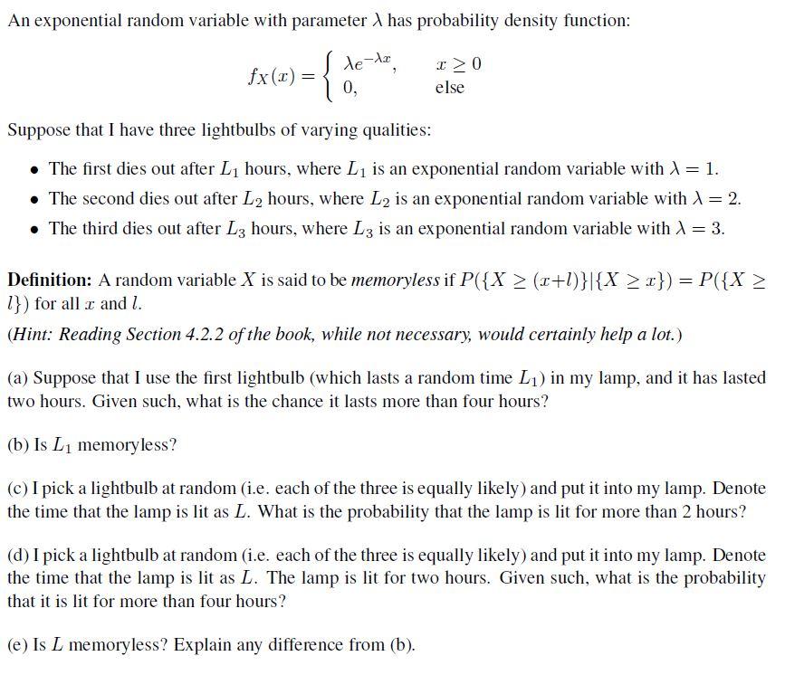 Solved An Exponential Random Variable With Parameter 1 Has | Chegg.com