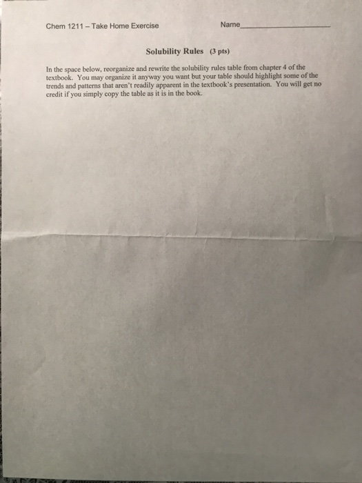 Solved Chem 1211-Take Home Exercise Name Solubility Rules (3 | Chegg.com