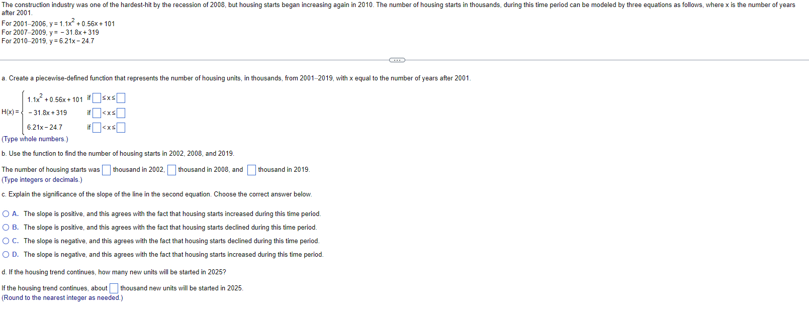 Solved After 2001 For 2001 2006 Y 1 1x2 0 56x 101 For Chegg
