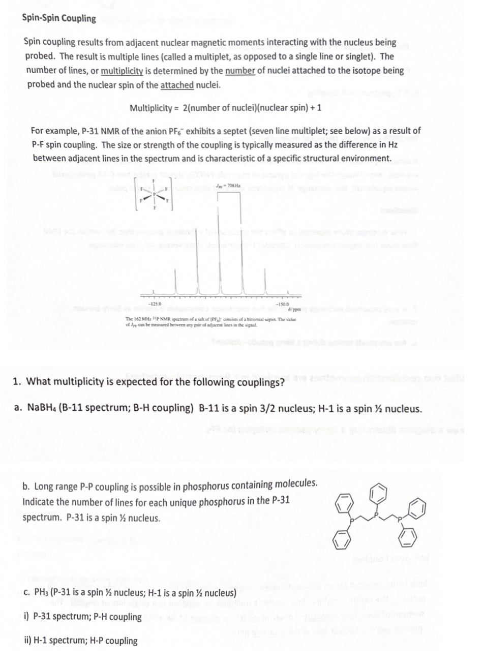 Solved Spin-Spin Coupling Spin coupling results from | Chegg.com