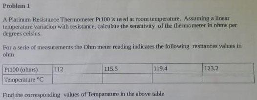 Problem 1 A Platinum Resistance Thermometer Pt100 Chegg Com