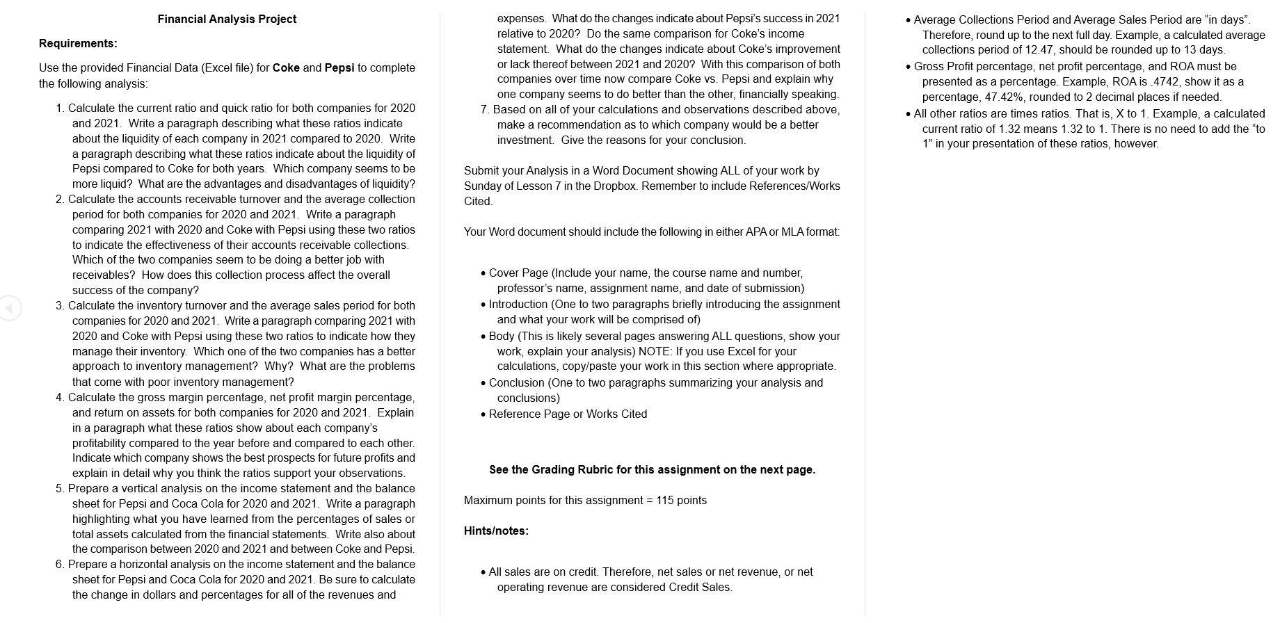 Solved Financial Analysis ProjectRequirements:Use the | Chegg.com