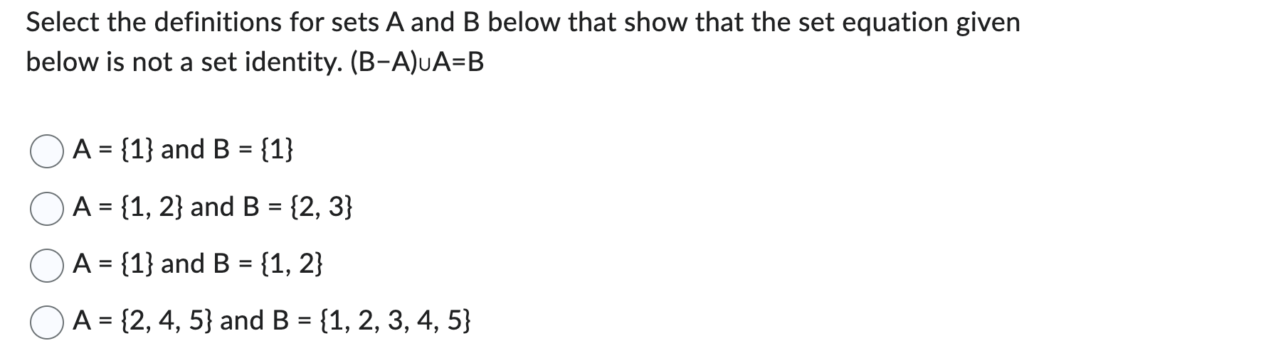 Solved Select The Definitions For Sets A And B Below That | Chegg.com