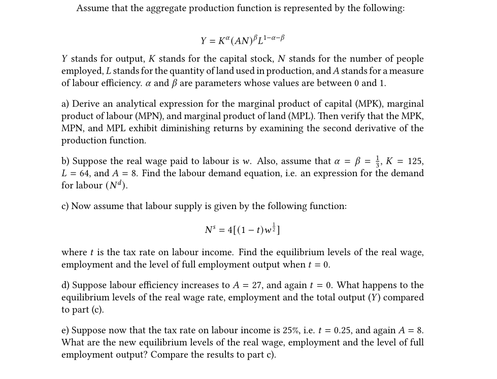 Assume That The Aggregate Production Function Is R Chegg Com