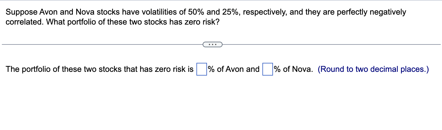 Solved Suppose Avon and Nova stocks have volatilities of 50% | Chegg.com