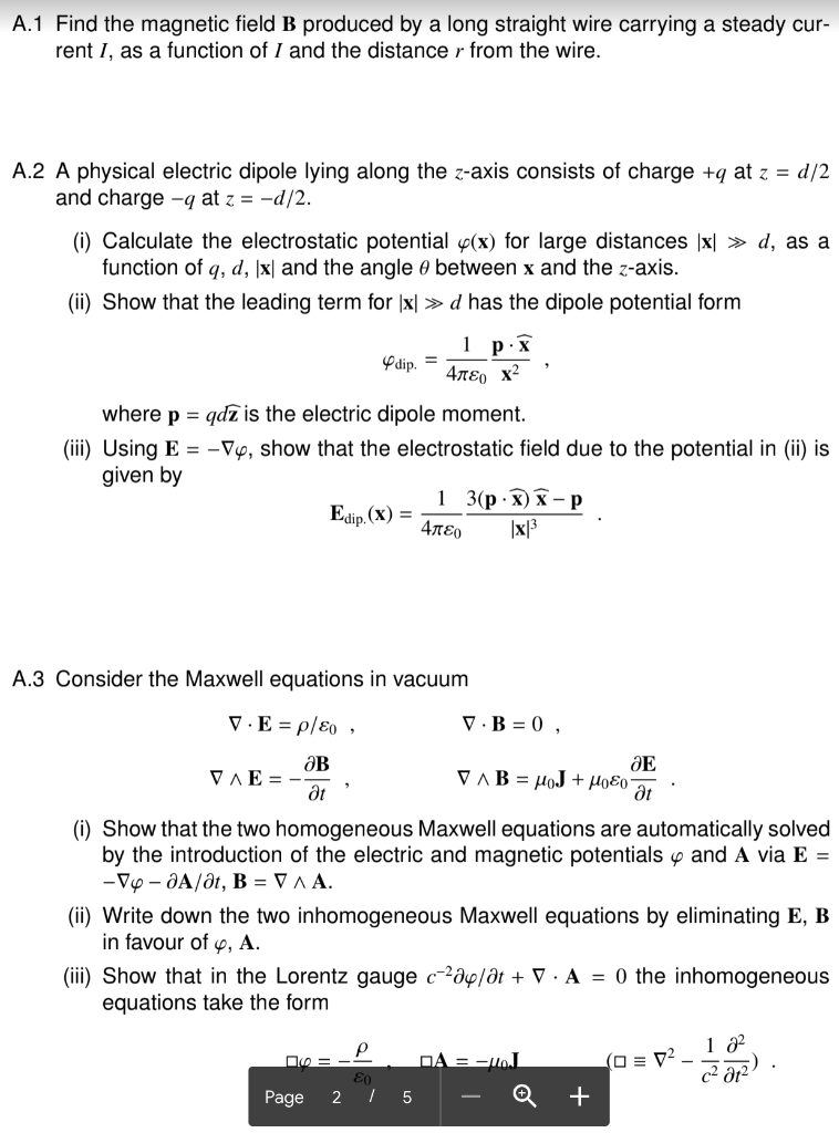 Solved A.1 Find The Magnetic Field B Produced By A Long | Chegg.com