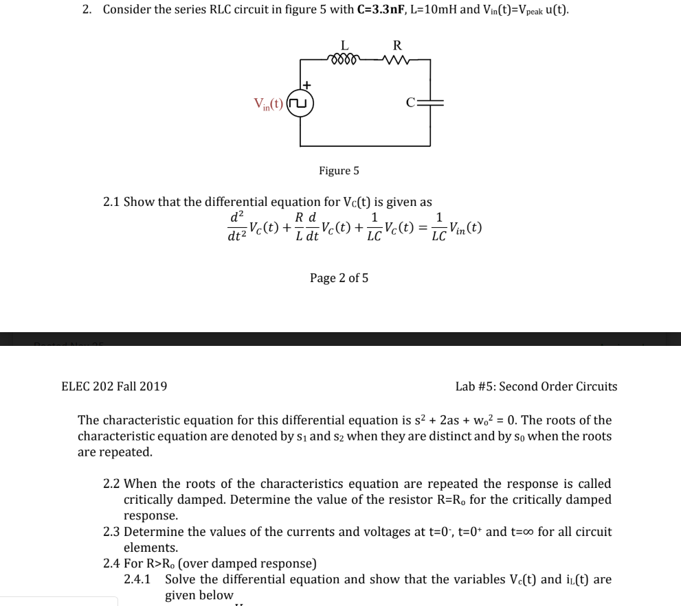 Solved 2 Consider The Series Rlc Circuit In Figure 5 Wit Chegg Com