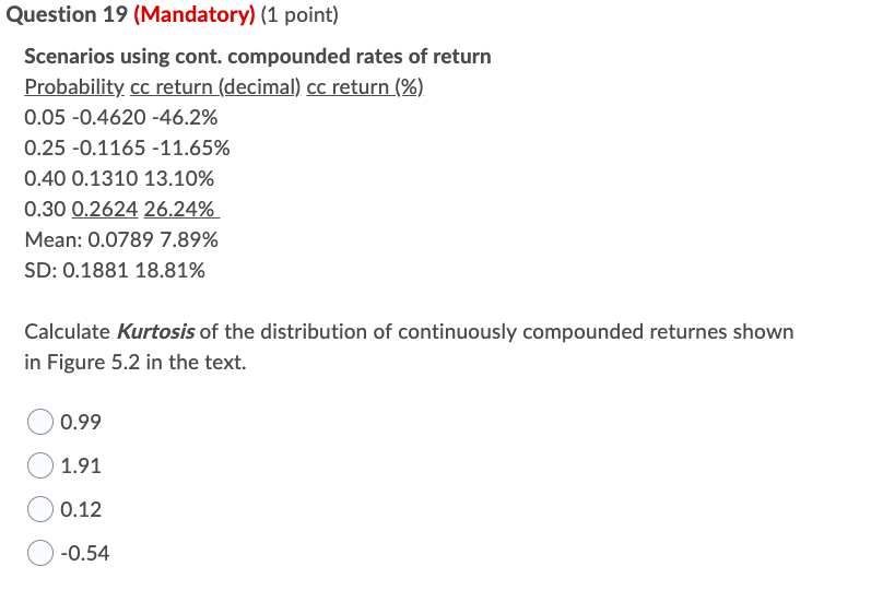 Question 19 (Mandatory) (1 point) Scenarios using | Chegg.com
