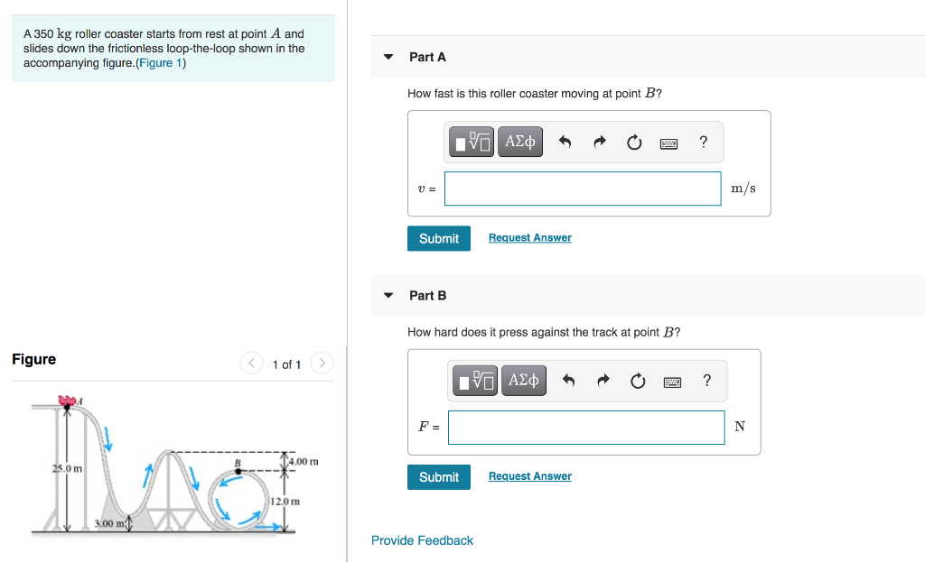 Solved A 350 kg roller coaster starts from rest at point A Chegg