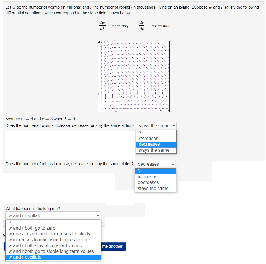 Solved Let w be the number of worms (in millions) and r the | Chegg.com