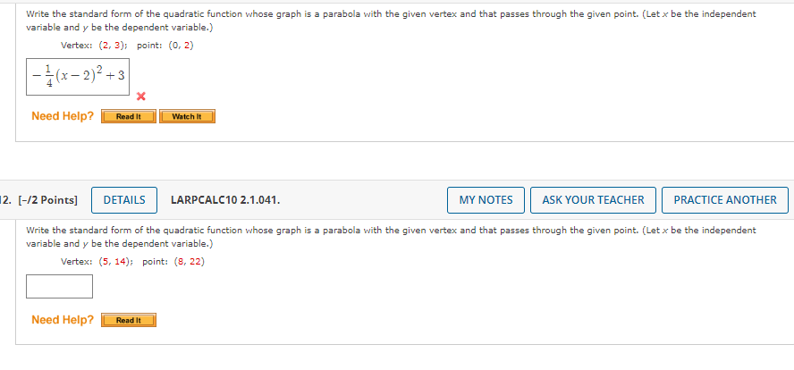 Solved Write the standard form of the quadratic function | Chegg.com