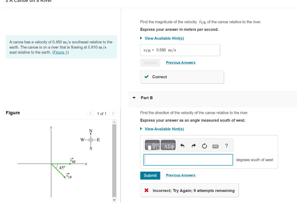 Solved Find the magnitude of the velocity vCR of the canoe | Chegg.com