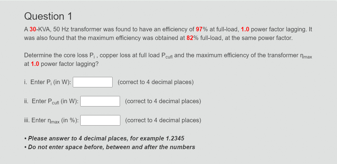Solved A 30-KVA, 50 Hz transformer was found to have an | Chegg.com