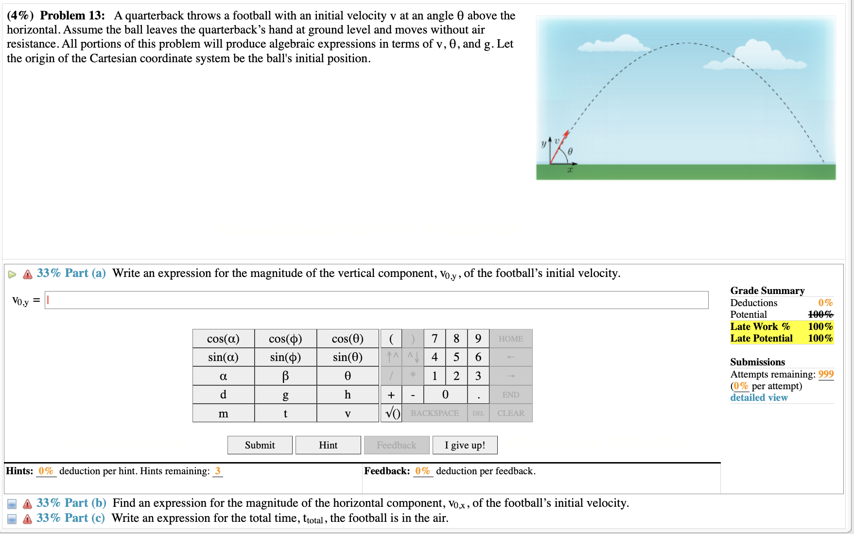 Solved (4\) Problem 13 A quarterback throws a football