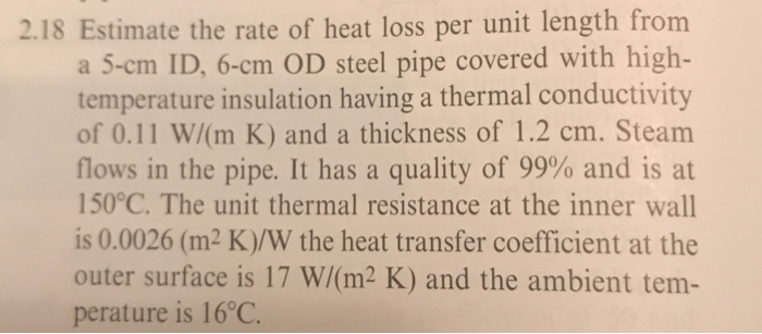 Solved stimate the rate of heat loss per unit length from a | Chegg.com