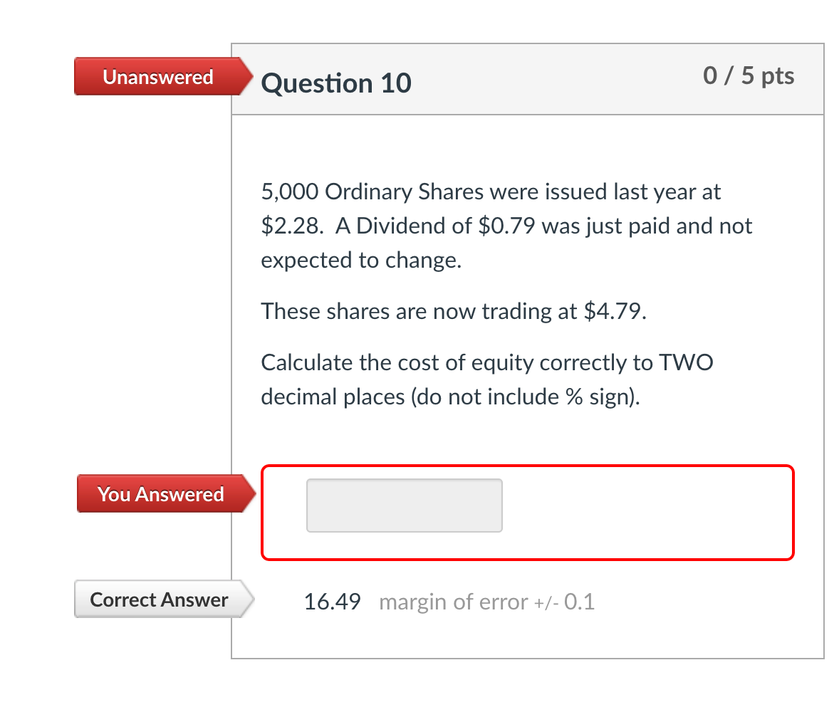 Solved Unanswered Question 10 0/5 pts 5,000 Ordinary Shares | Chegg.com