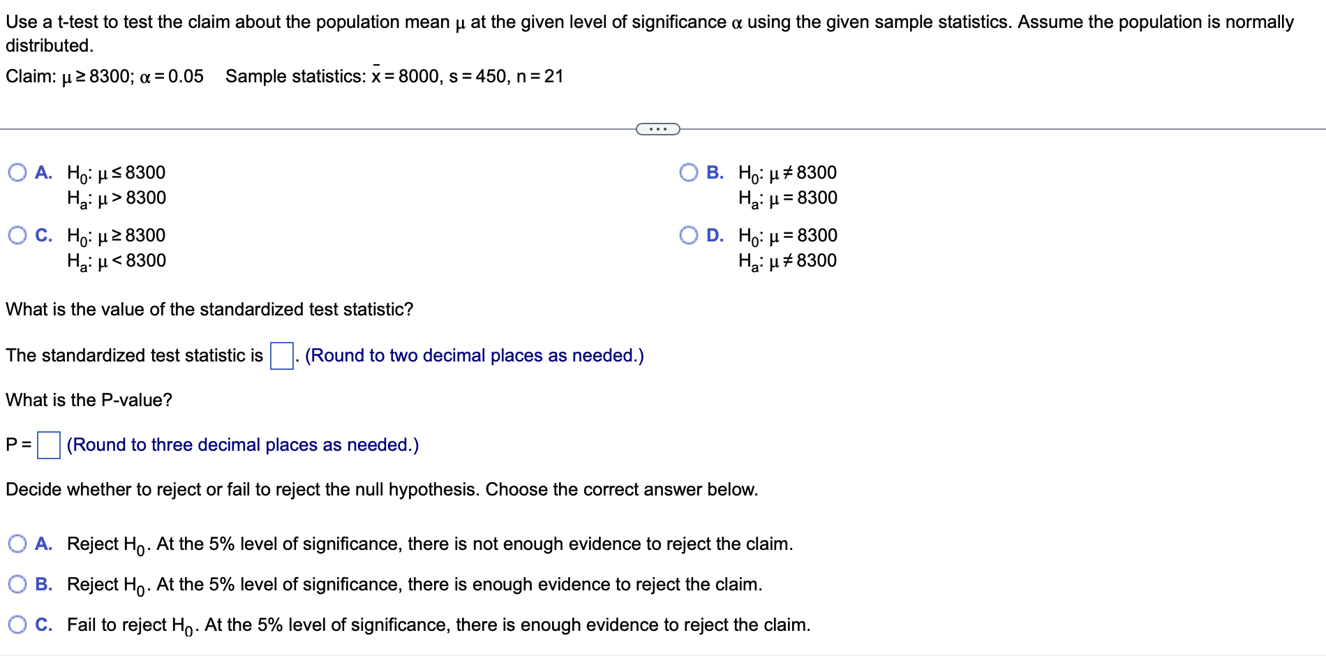 Solved Use a t-test to test the claim about the population | Chegg.com