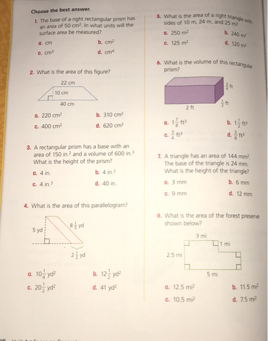 Solved Choose the best answer. 1. The base of a right | Chegg.com