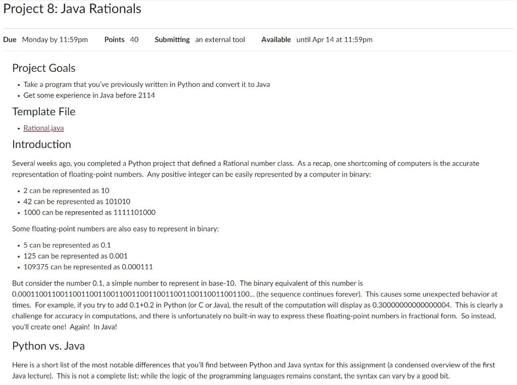 Project 8: Java Rationals Due Monday by 11:59pm | Chegg.com