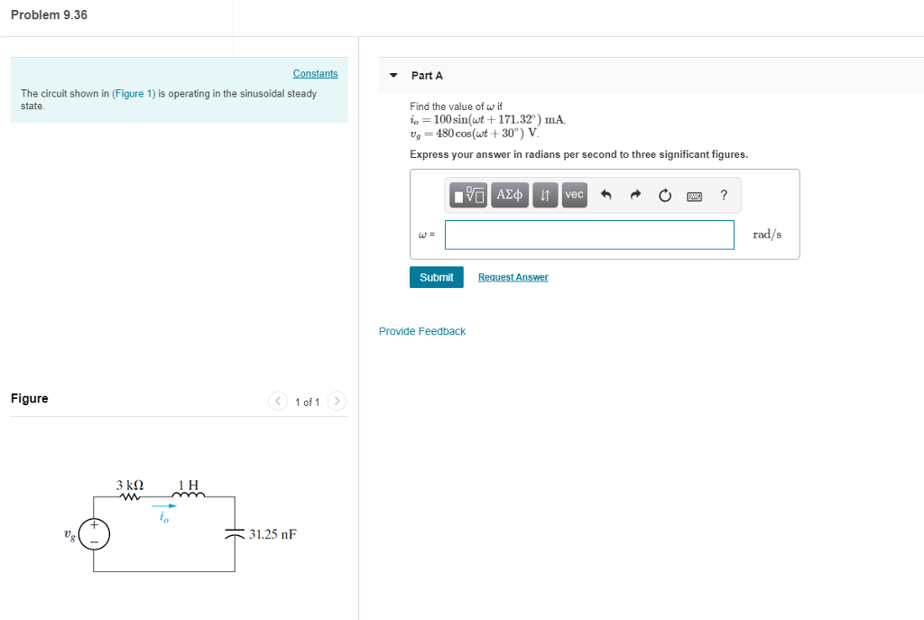 Solved Problem 9.36 Constants Part A The circuit shown in | Chegg.com