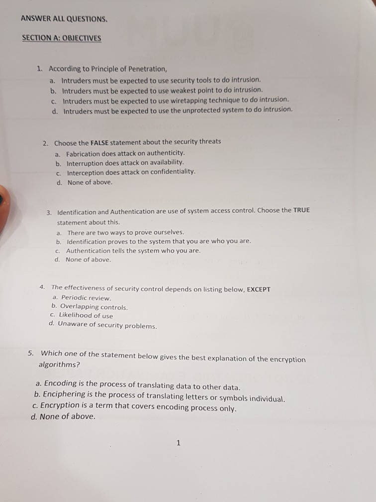 Solved ANSWER ALL QUESTIONS. SECTION A: OBJECTIVES 1. | Chegg.com