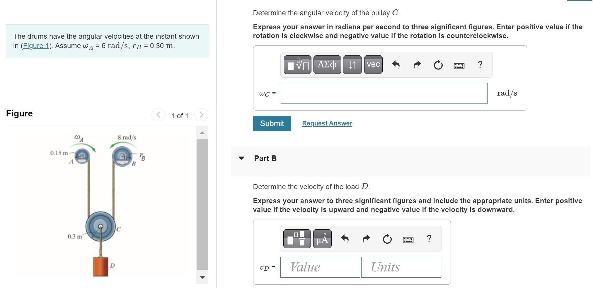 Solved Determine the angular velocity of the pulley C. | Chegg.com