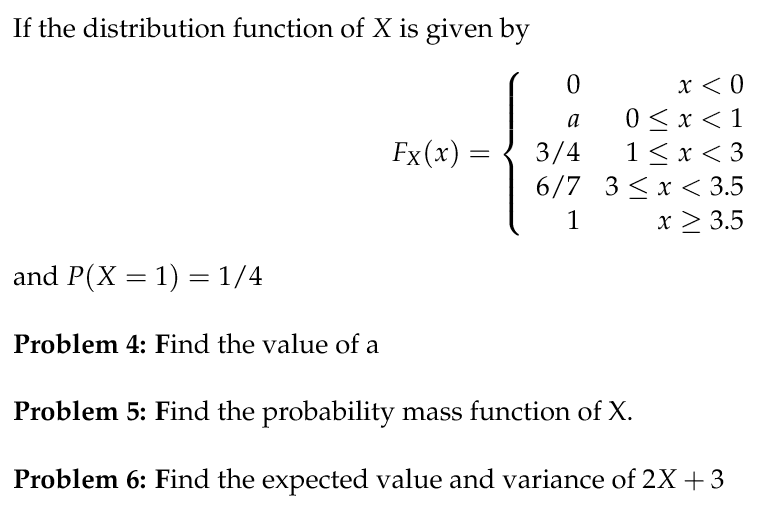 Solved If the distribution function of X is given by Fx(x) = | Chegg.com