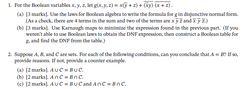 Solved 1 For The Boolean Variables X Y Z Let Chegg Com