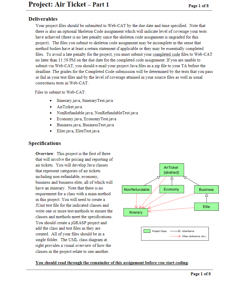 Solved Project: Air Ticket - Part 1 Page 1 of 8 Deliverables | Chegg.com