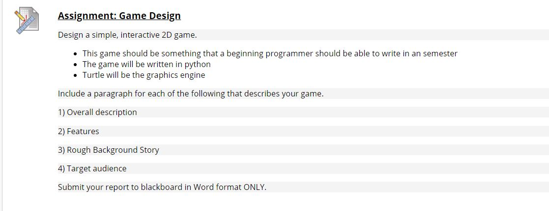 Assignment: Game Design Design a simple, interactive | Chegg.com