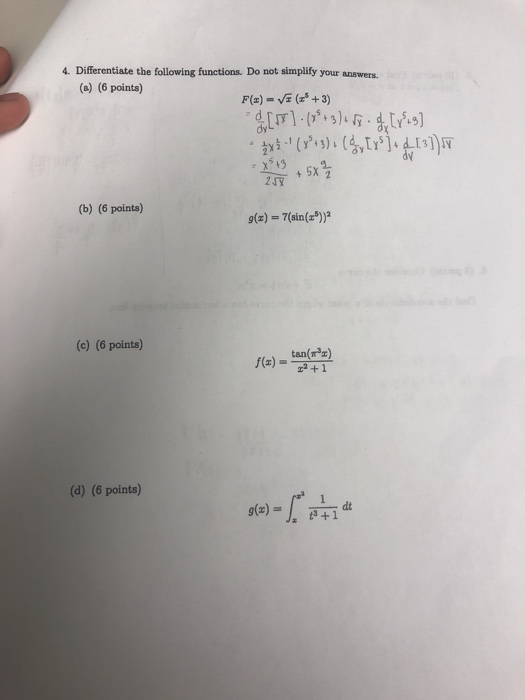 Solved 4 Differentiate The Following Functions Do Not 4789