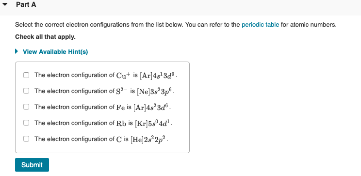 Solved Part A Select The Correct Electron Configurations